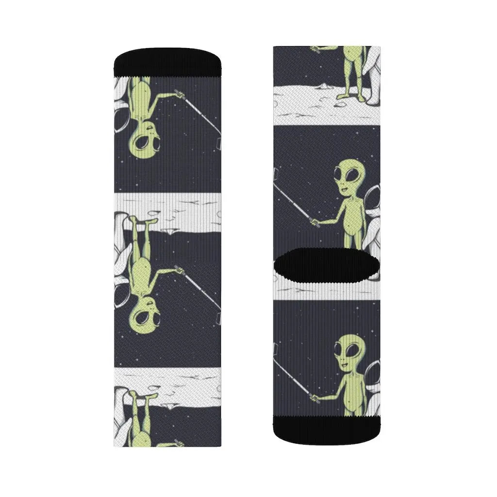 Funny Alien Selfie Socks – Premium Dress Socks for Office & Formal Wear Yellow Pandora