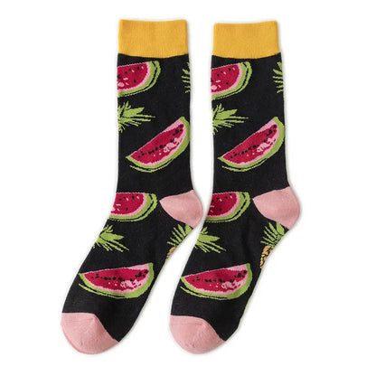 Cotton Sock Fruit Pattern Mid-calf Women – Bold & Fun Statement Socks Cerise Max