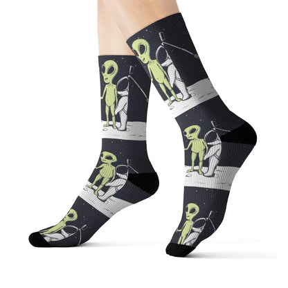 Funny Alien Selfie Socks – Premium Dress Socks for Office & Formal Wear Yellow Pandora