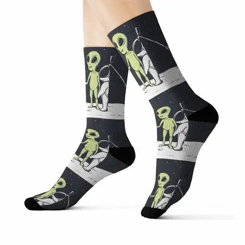 Funny Alien Selfie Socks – Premium Dress Socks for Office & Formal Wear Yellow Pandora