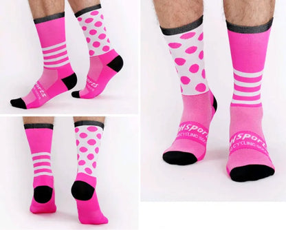 Cycling sports socks Four seasons long tube compression bicycles for men and women wear breathable sock – Medical Grade Compression Socks for Support Cerise Max