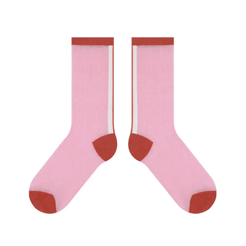 Women's Thin Breathable Spun Glass Simple Cotton Sock – Bold & Fun Statement Socks Cerise Max