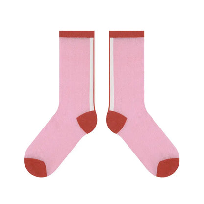 Women's Thin Breathable Spun Glass Simple Cotton Sock – Bold & Fun Statement Socks Cerise Max