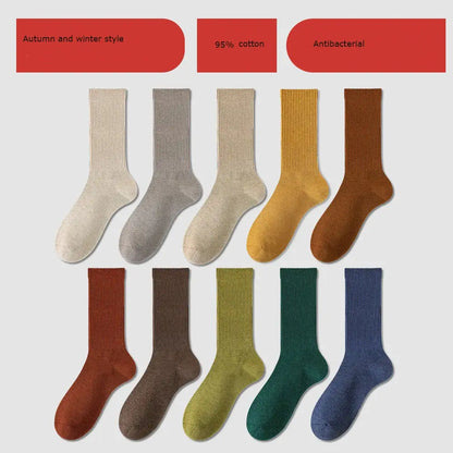 Retro Women Cotton Loose Socks Autumn Winter Knit Solid Color Mid-calf  Korean Japanese Student Girls Winter Socks Antibacterial – Bold & Fun Statement Socks Sockology