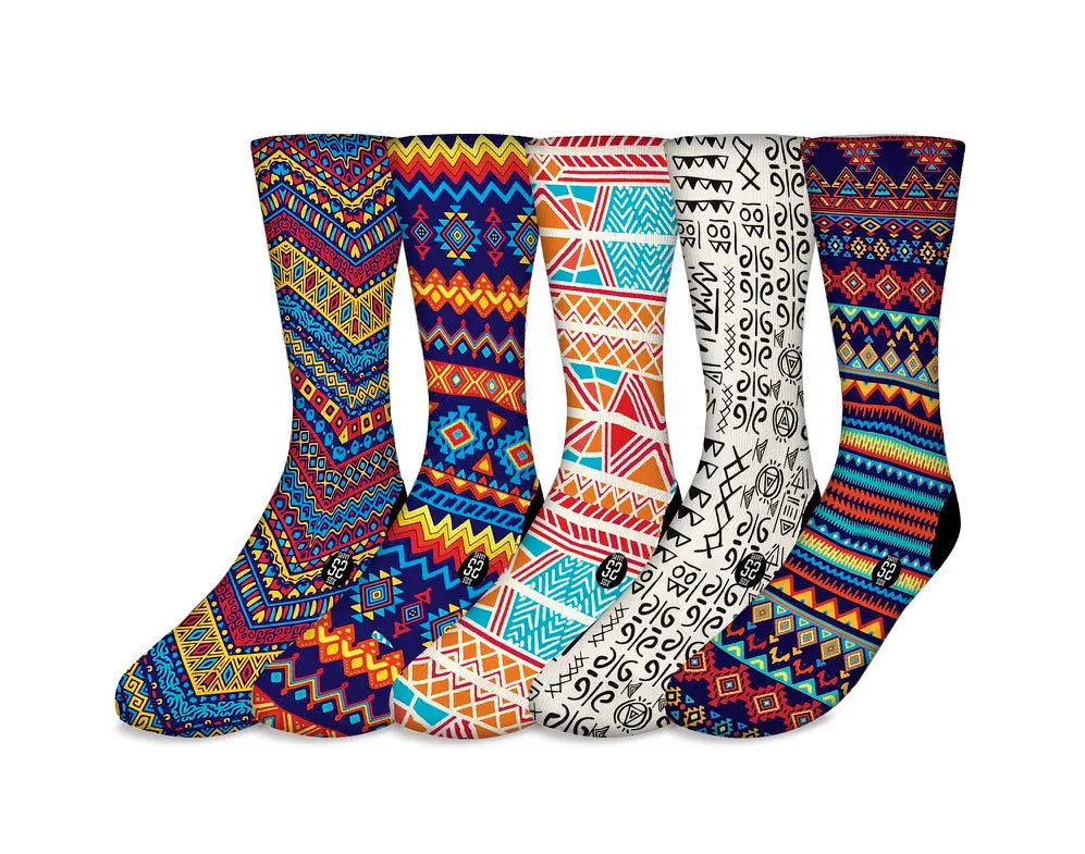 African Tribal Theme 5 Pack (Bundle) – Bold & Fun Statement Socks Cerise Max