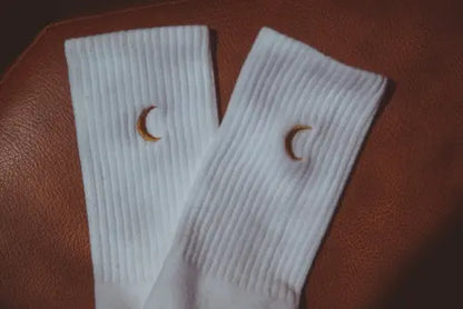 Moon Landing Embroidered Socks – Everyday Comfortable Casual Socks Violet Apollo
