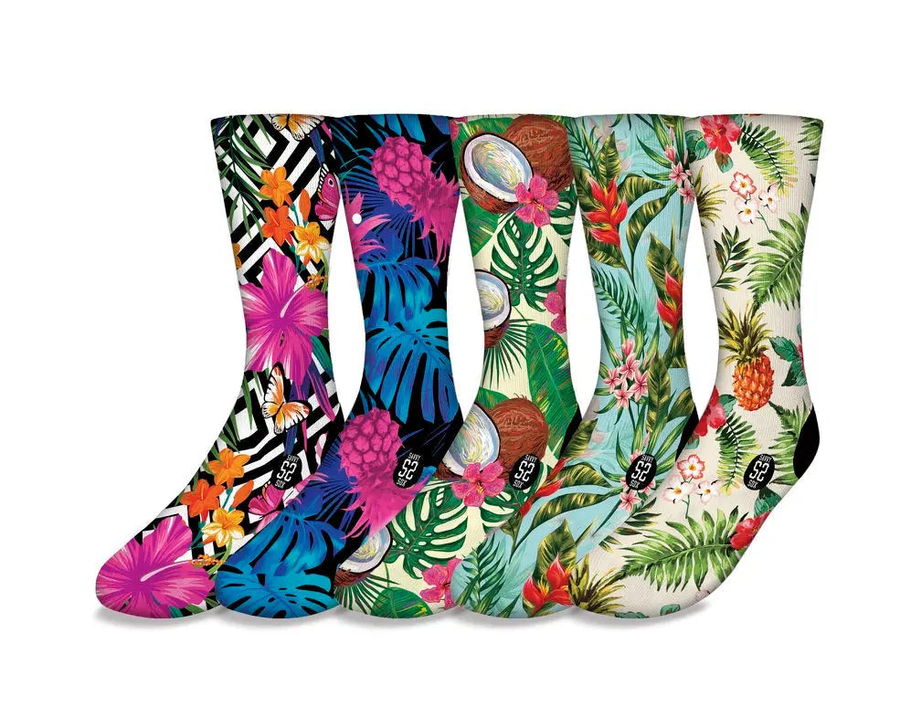 Tropical Theme 5 Pack (Bundle) – Bold & Fun Statement Socks Cerise Max