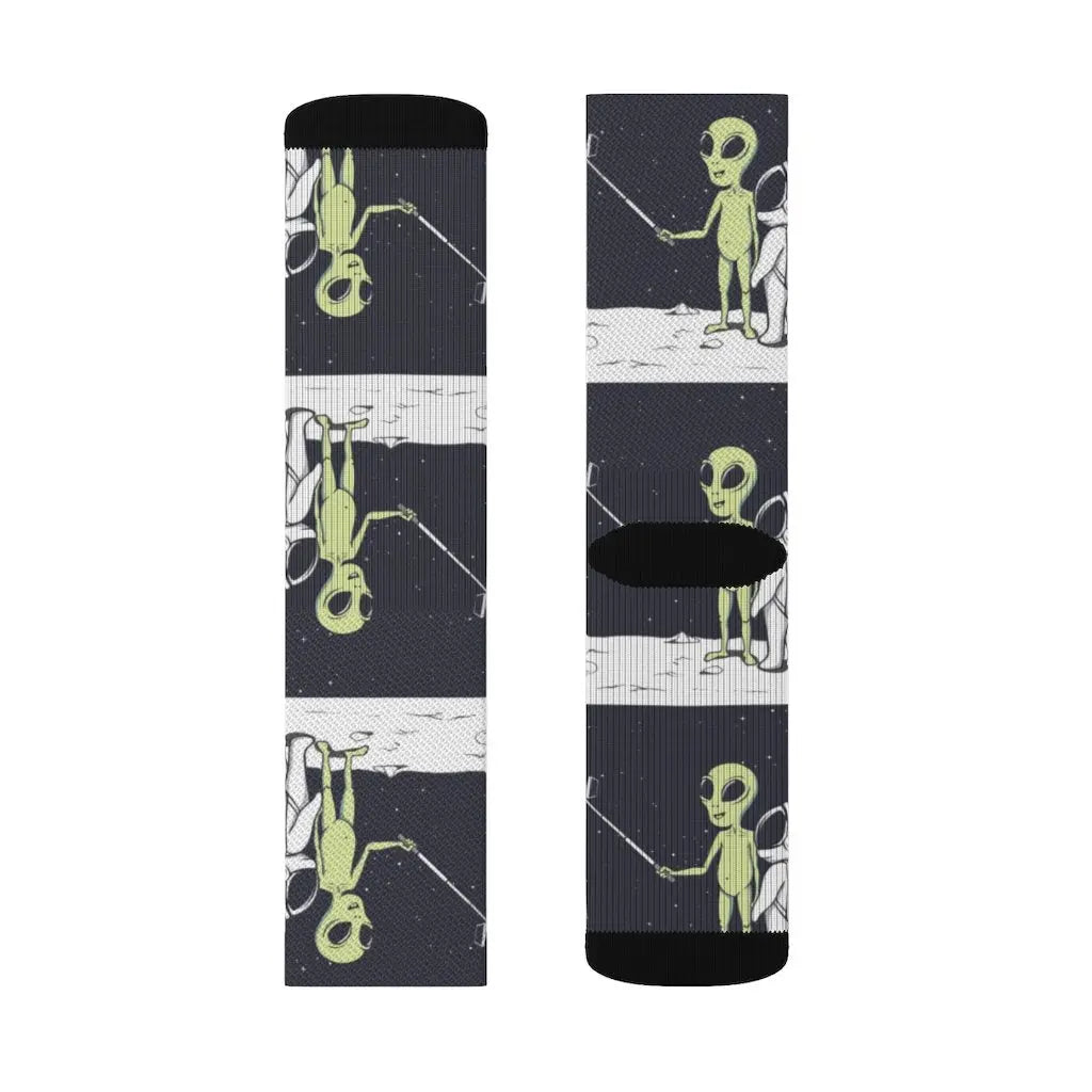 Funny Alien Selfie Socks – Premium Dress Socks for Office & Formal Wear Yellow Pandora