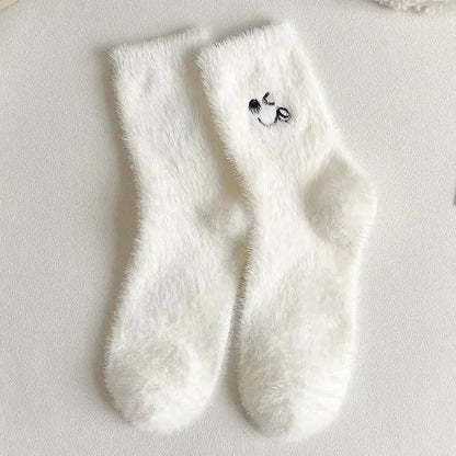 Women's Mid-calf Length Sock Cute Mink Fur Thick Winter Socks – Bold & Fun Statement Socks Cerise Max