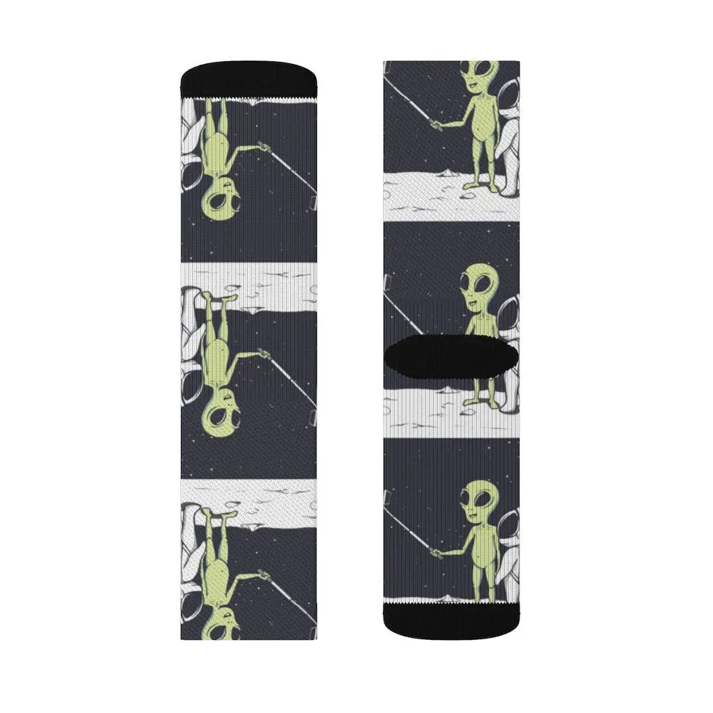Funny Alien Selfie Socks – Premium Dress Socks for Office & Formal Wear Yellow Pandora