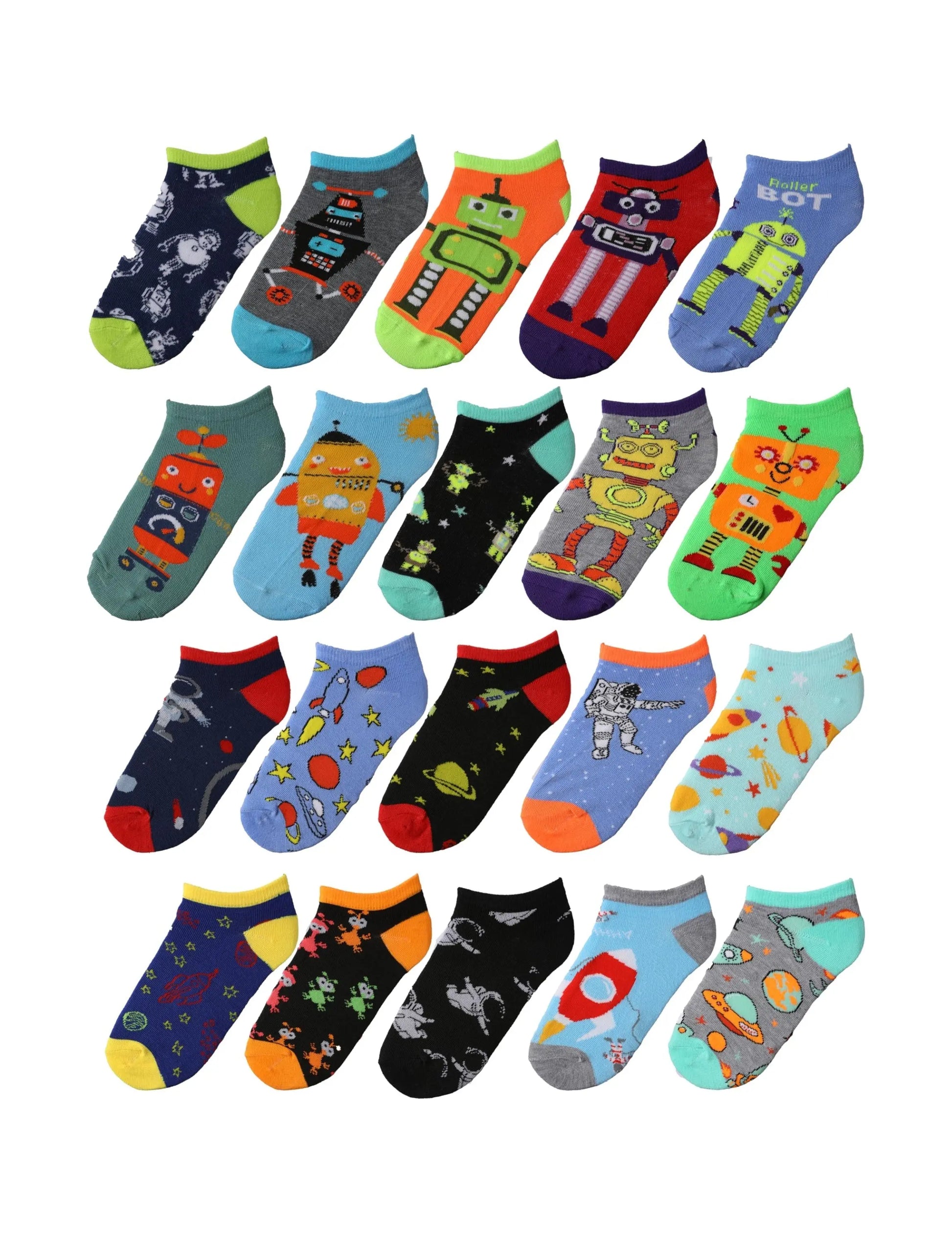 Kids Boys Space No Show Socks - 20 Pairs – Bold & Fun Statement Socks Maroon Menoetius