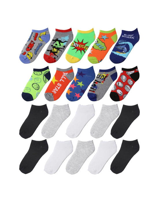 Kids Boys Solid Color No Show Socks - 20 Pairs – Bold & Fun Statement Socks Maroon Menoetius
