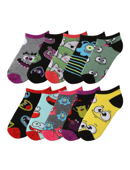 Kids Boys Cartoons Low Cut Socks - 10 Pairs – Bold & Fun Statement Socks Maroon Menoetius