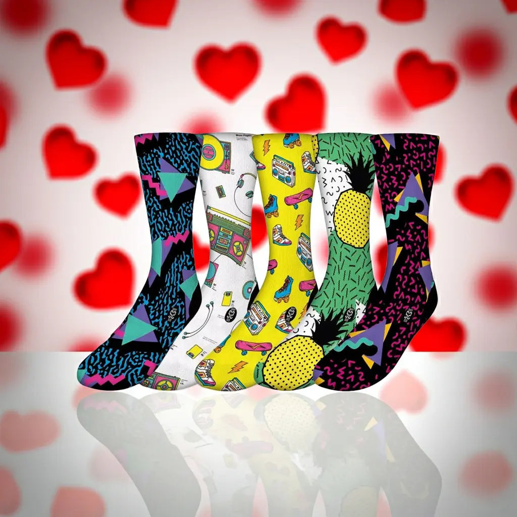 90's Theme 5 Pack (Bundle) – Bold & Fun Statement Socks Cerise Max