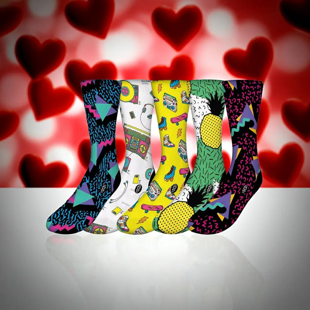 90's Theme 5 Pack (Bundle) – Bold & Fun Statement Socks Cerise Max