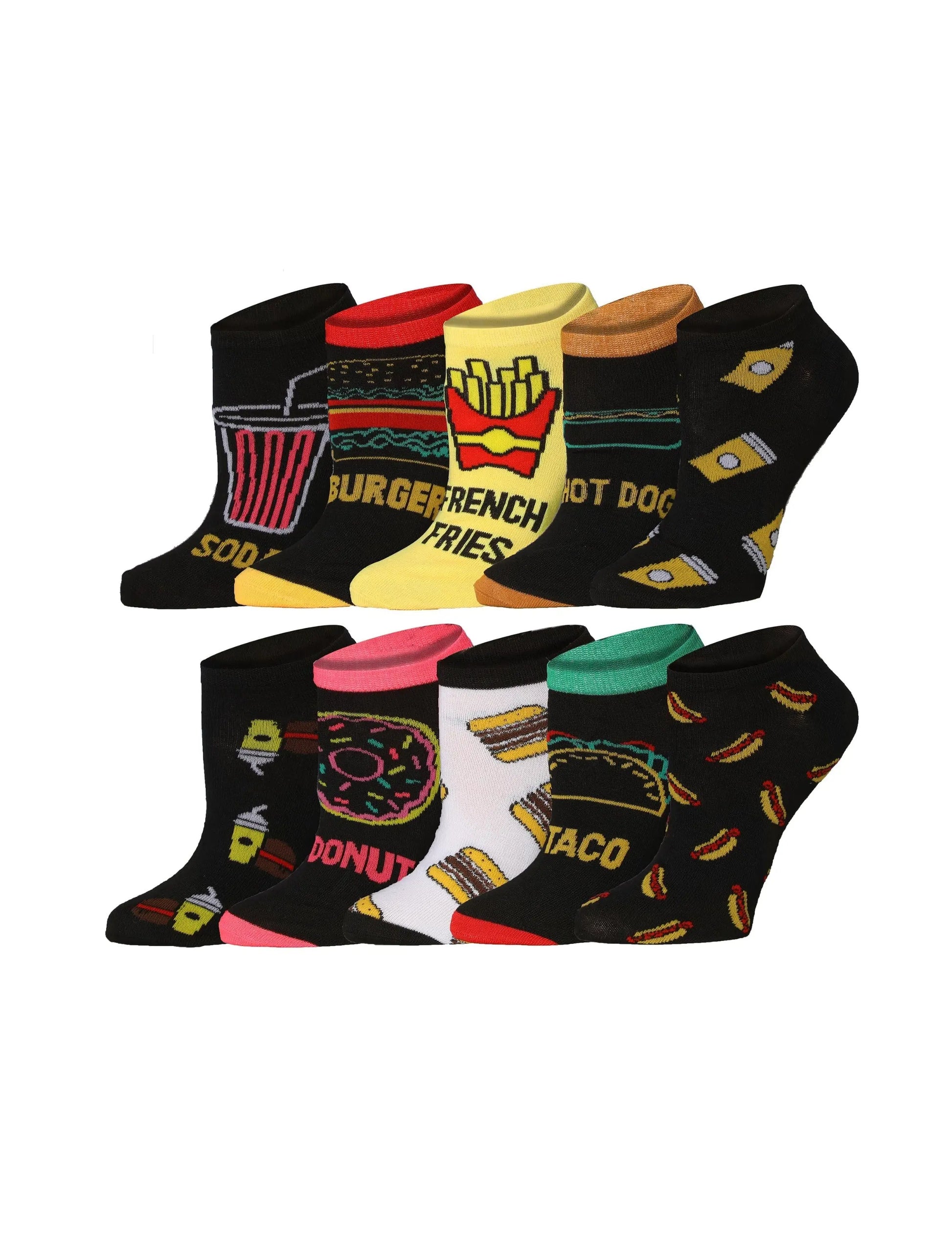 Fast Food Fiesta Pattern Low Cut Socks - 10 Pairs – Romantic Socks for Couples & Special Moments Maroon Menoetius