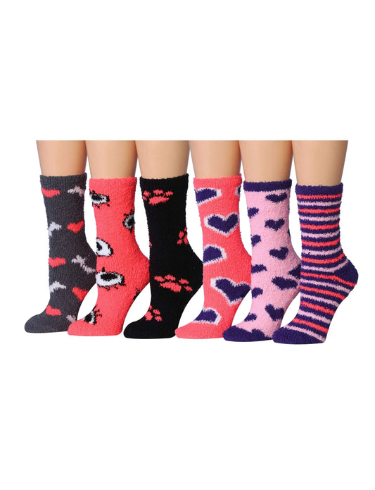 Colorful Patterned Heartfelt Hues Fuzzy Socks - 6 Pairs – Performance Athletic Socks for Active Wear Maroon Menoetius